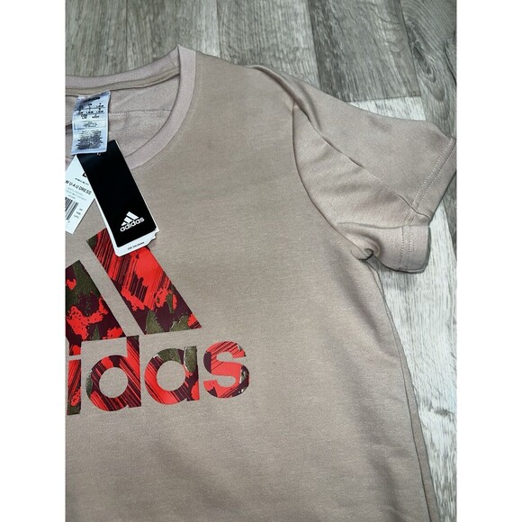 ADIDAS X Zoe Saldana Pattern Women's Sport T-shirt Dress Sz Large Tan Red Logo - Picture 5 of 9